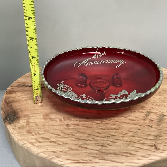 Vintage - Ruby Red Bon Bon Dish - 40th Anniversary - Trimmed out in Silver - Picture 6 of 7